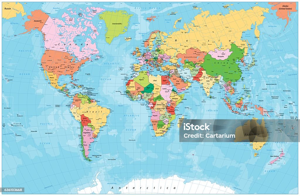 Mappa Politica Dettagliata Del Mondo Con Capitali Fiumi E Laghi - Immagini  vettoriali stock e altre immagini di Planisfero - iStock