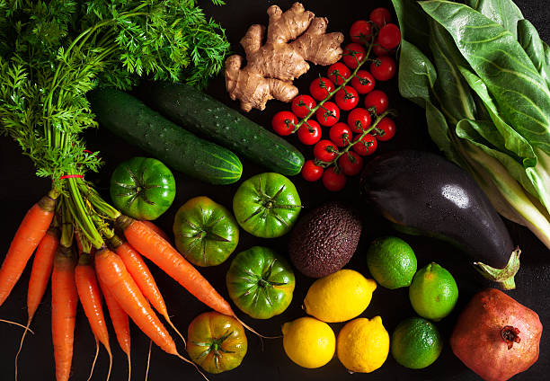 istock Colorful fruits and vegetables background 636104564