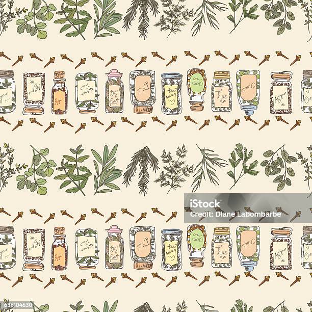 Doodled Herbs And Spices Seamless Repeating Pattern Stock Illustration - Download Image Now