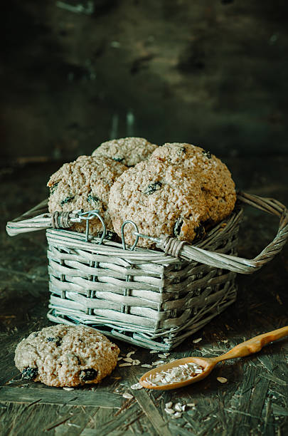 istock Oatmeal cookies on a old wooden background 636117458