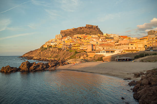 Italian town, Sardinia, Italy Beautiful view of Castelsardo village in Sardinia, Italy. Shot at sunset in the indian summer days. castelsardo photos stock pictures, royalty-free photos & images