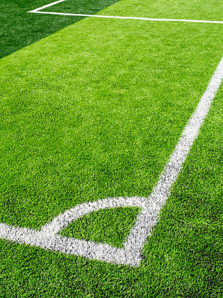 istock Soccer field, corner side, made from synthetic lawn 636120802