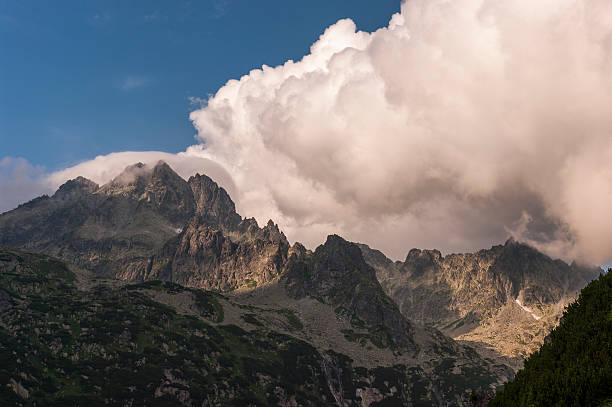 Beautiful big white clouds over mountain peaks. Tatry. Slovakia