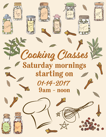Cooking Class Pdf Cooking Class Template With Various Herbs And Spices Stock Illustration ...