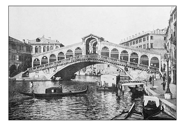 istock Antique dotprinted photographs of Italy: Venice, Rialto bridge 636135166