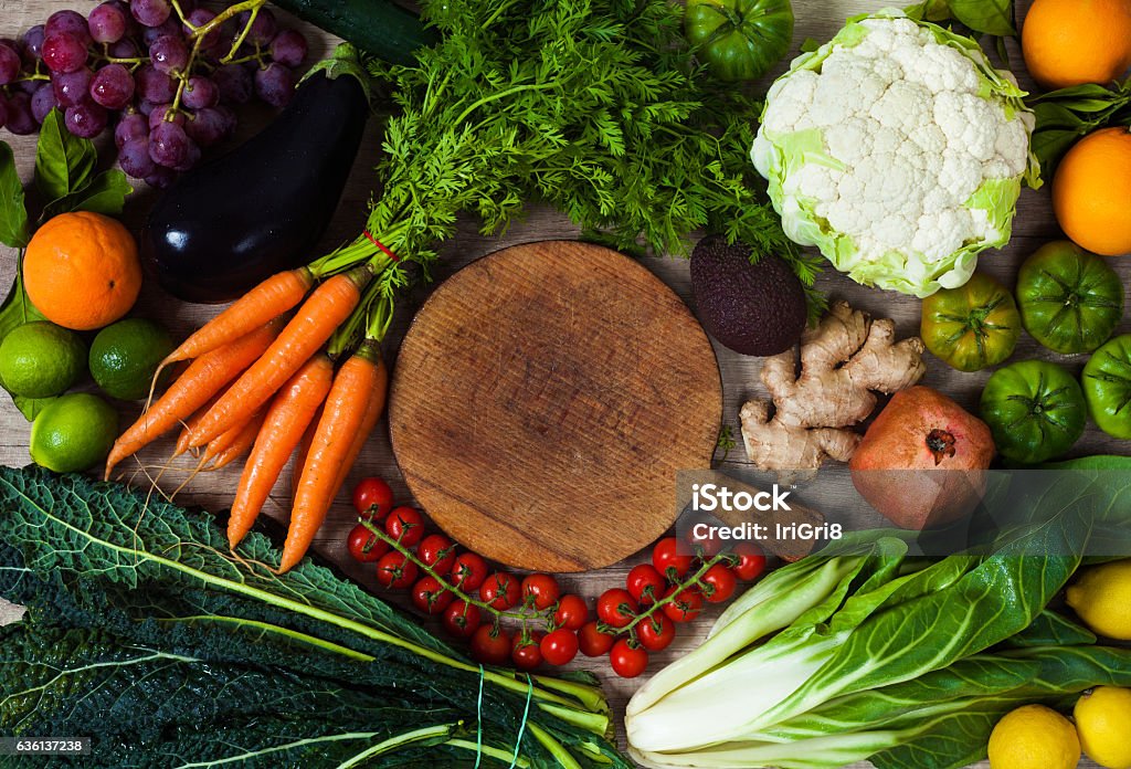 Healthy eating background / studio photography of different frui Healthy eating background / studio photography of different fruits and vegetables on old wooden table Agriculture Stock Photo