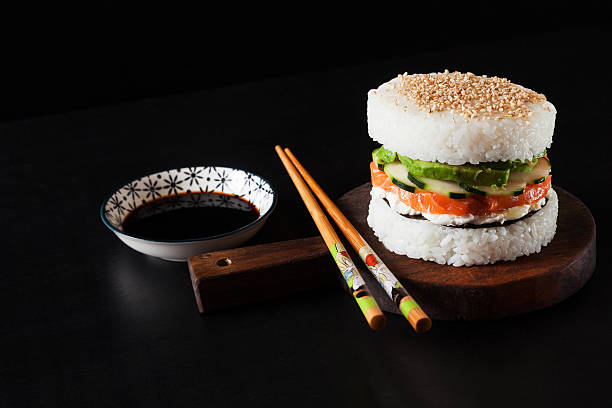 istock Homemade sushi salmon burger 636139652