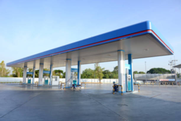 istock Gas station out of focus for background. 636140838