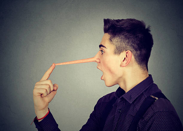 istock Side profile shocked man with long nose. Liar concept 636146778