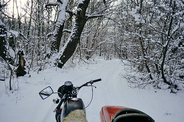 istock Motorcycles with sidecars in winter forest 636153902