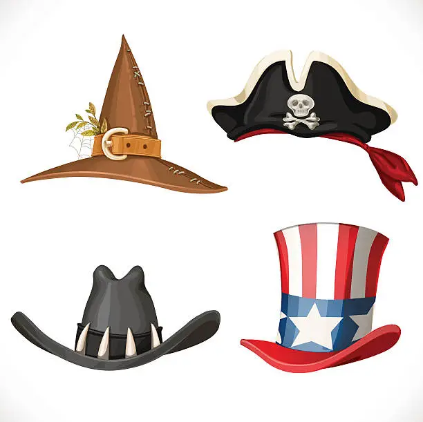 Vector illustration of Set of hats for the carnival costumes