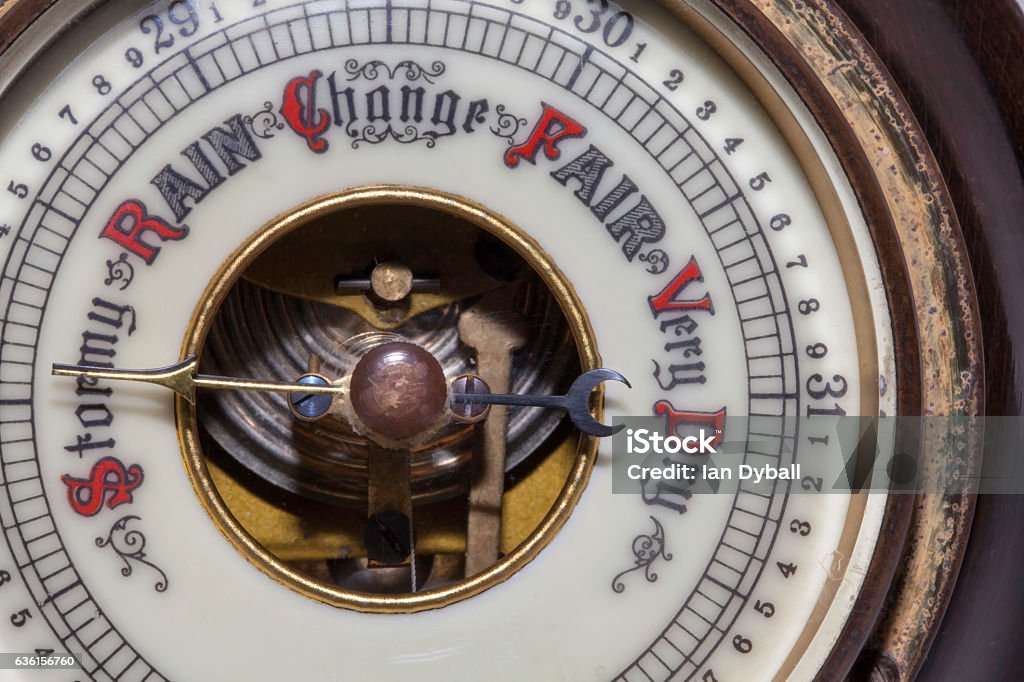 There may be trouble ahead Slightly simplified image of a vintage weather barometer forecasting stormy weather ahead. Accidents and Disasters Stock Photo