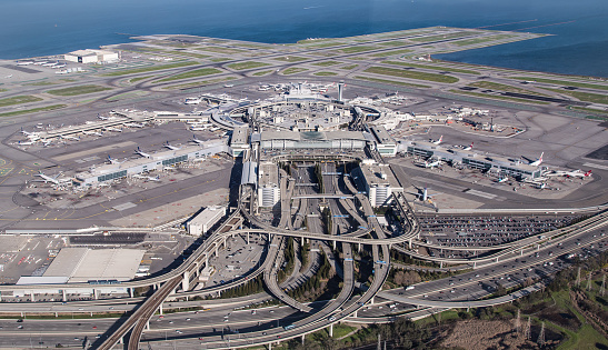 San Francisco, California, USA - February 13, 2016: Aerial view of San Franscisco International Airport.