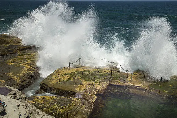 Photo of Waves crashing over the railing to the Bogie Hole