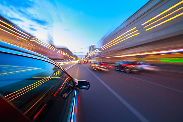 istock The car moves at the night. 636161716