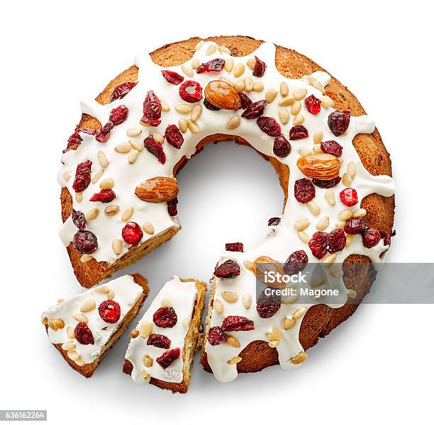 Fruit Cake On White Background Stock Photo - Download Image Now - Cake, Fruitcake, Christmas