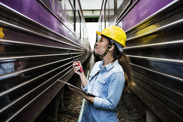 istock Woman Survey Train Safety Project Concept 636166506