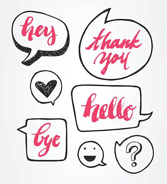 Vector illustration of Brush Lettering with Speech Bubble Set
