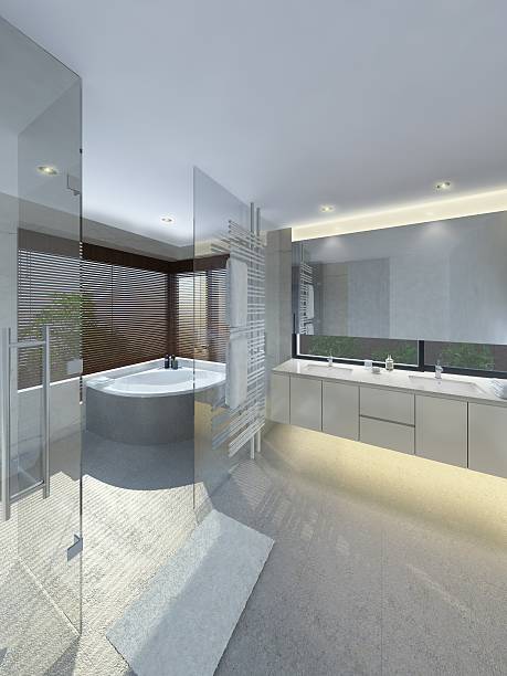 istock 3D illustration of a modern bathroom 636169546