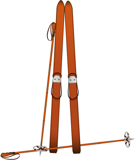 istock Old wooden alpine skis and old ski poles 636169862