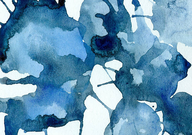 abstrato fundo de aguarela - blue ink imagens e fotografias de stock