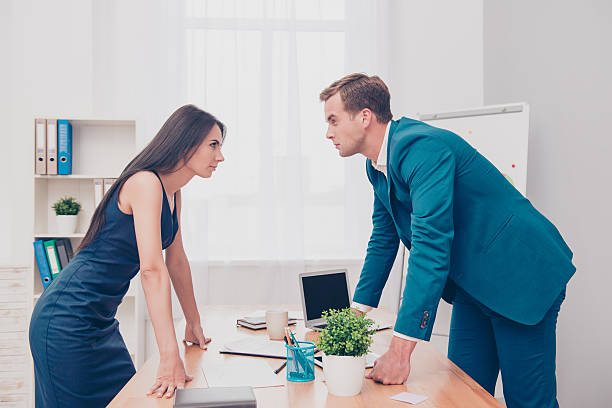 istock Business competition. Two colleagues having disagreement and conflict 636173850