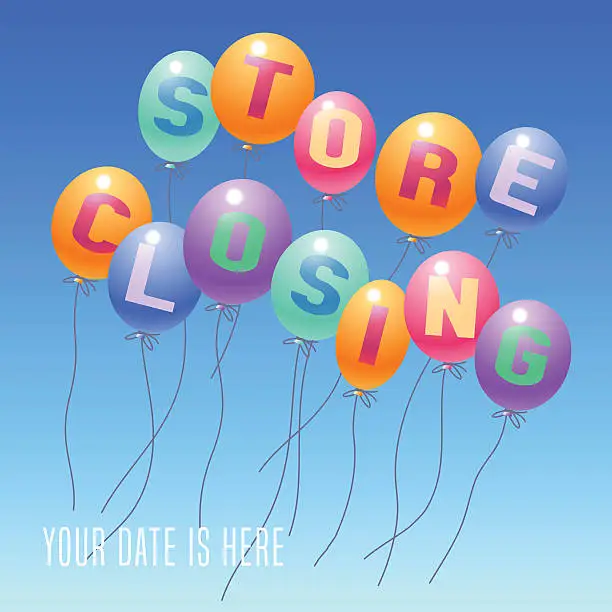Vector illustration of Store closing vector illustration, background with balloons