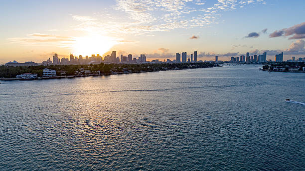 istock Aerial View Downtown Miami Skyline Glowing Sunset 636184048