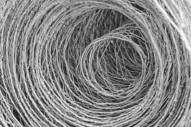 istock Metallic rolling fence detail in black and white 636186834