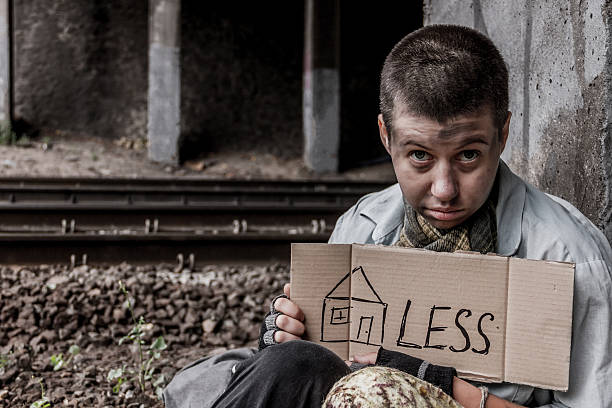 istock Homeless poor woman with sign 636186836