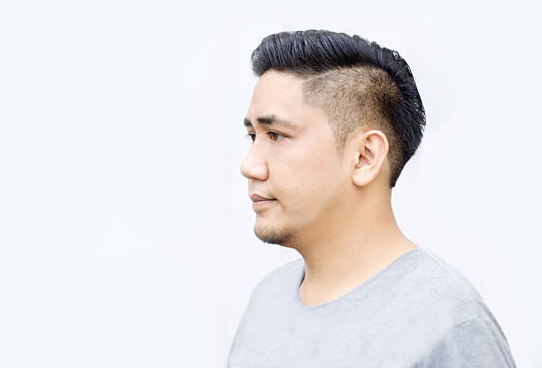 asian man side view show new hair cut fashion on white background