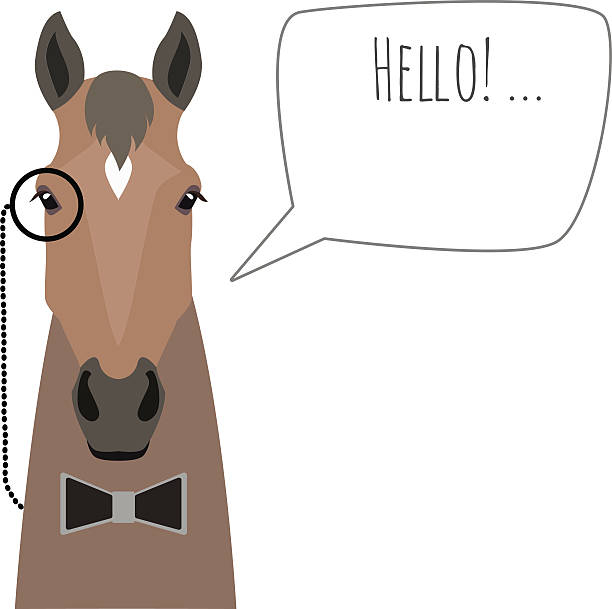 istock Vector hipster horse wearing black bowtie and monocle saying hello 636188206
