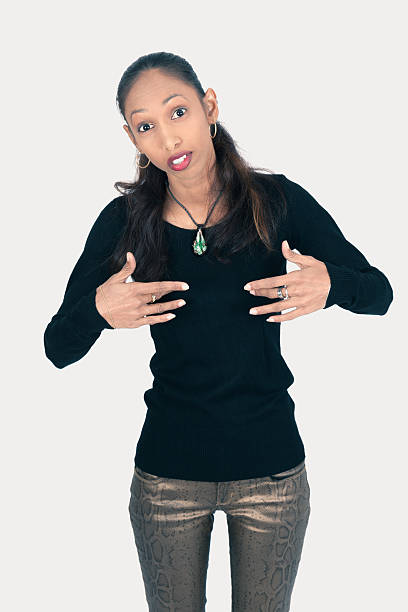 istock Beautiful woman doing different expressions in different sets of clothes: innocent 636191590