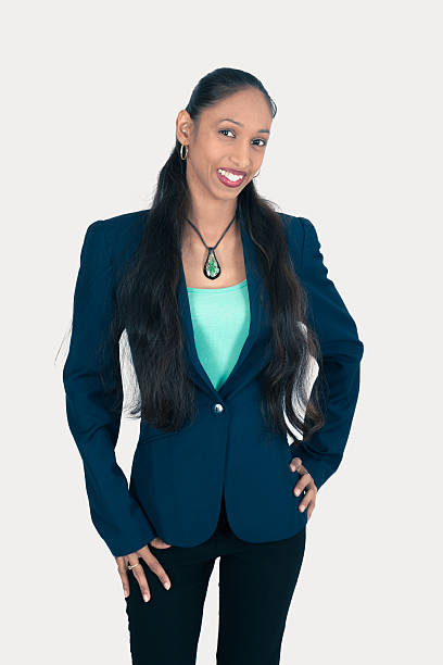 istock Beautiful woman doing different expressions in different sets of clothes: smile 636192056