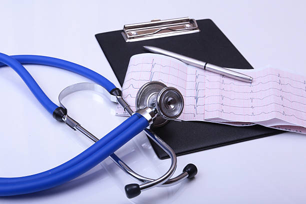 istock Stethoscope and medical equipment on a light blue background 636192784