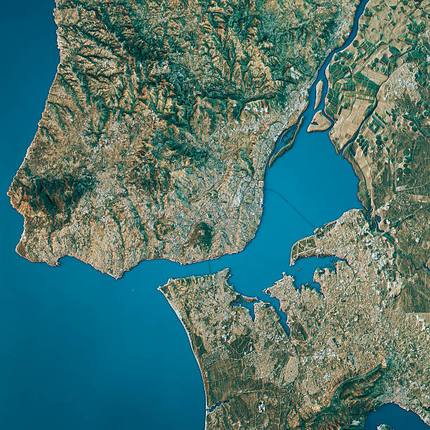 istock Lisbon Topographic Map Natural Color Top View 636196238
