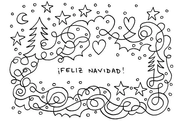 Vector illustration of Feliz Navidad Winter Christmas Night Doodle Drawing