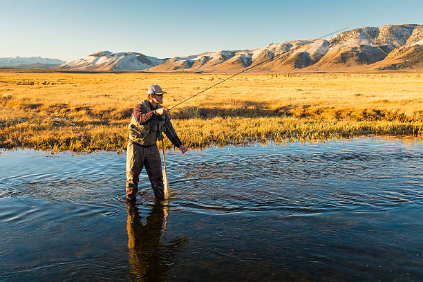 istock Fly Fisherman On The River Casting 636199952