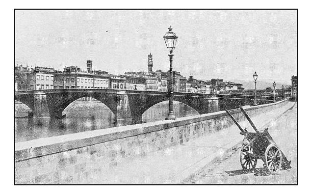 istock Antique dotprinted photographs of Italy: Florence, Carraia Bridge 636203980