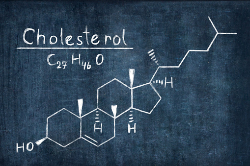 Concepto de fórmula química de colesterol en Blackboard photo