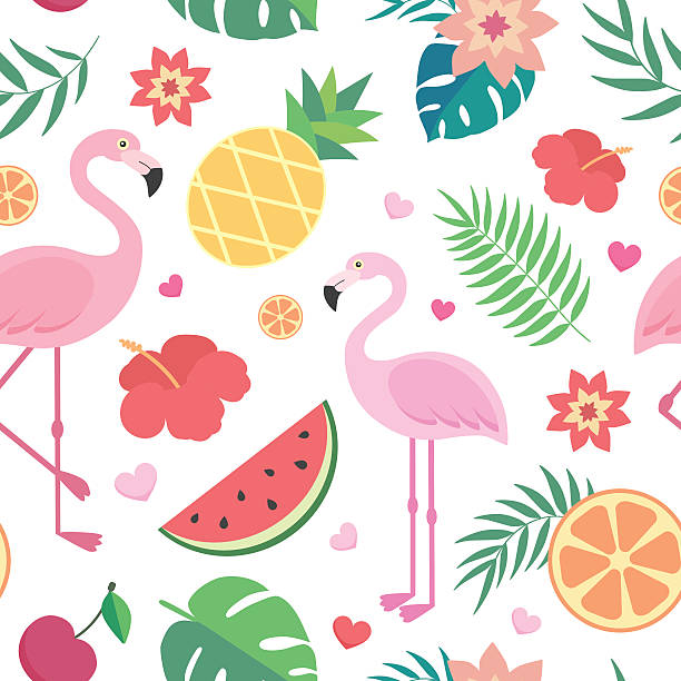 wektor bezszwowy tropikalny wzór. - berry fruit pink vibrant color leaf stock illustrations