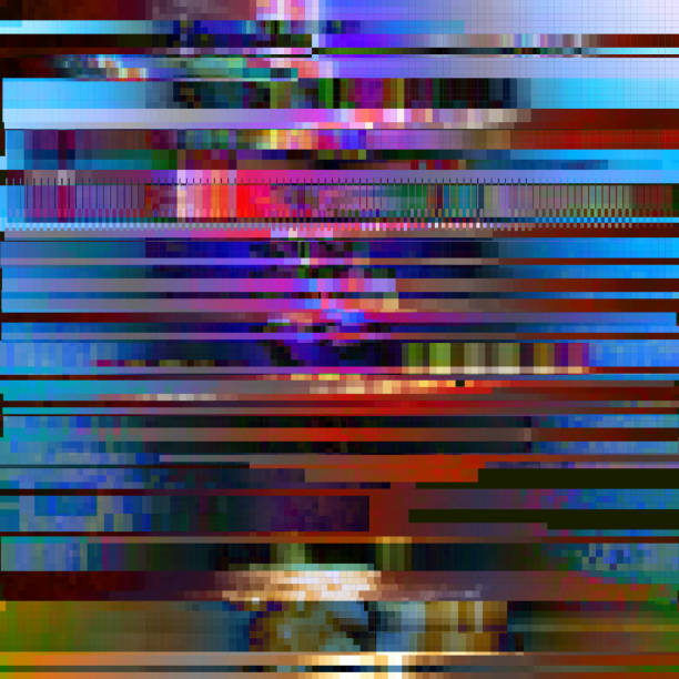 Glitched abstract vector background made of colorful pixel mosaic. Digital Glitched abstract vector background made of colorful pixel mosaic. Digital decay, signal error, television signal fail. Colorful trendy design for print poster, brochure cover, website and other design projects. chaos stock illustrations