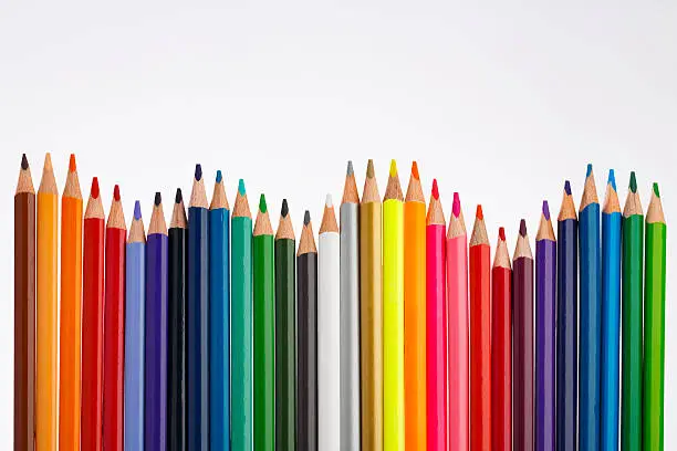 Colored Pencil. Colorful wooden pencils on white background.