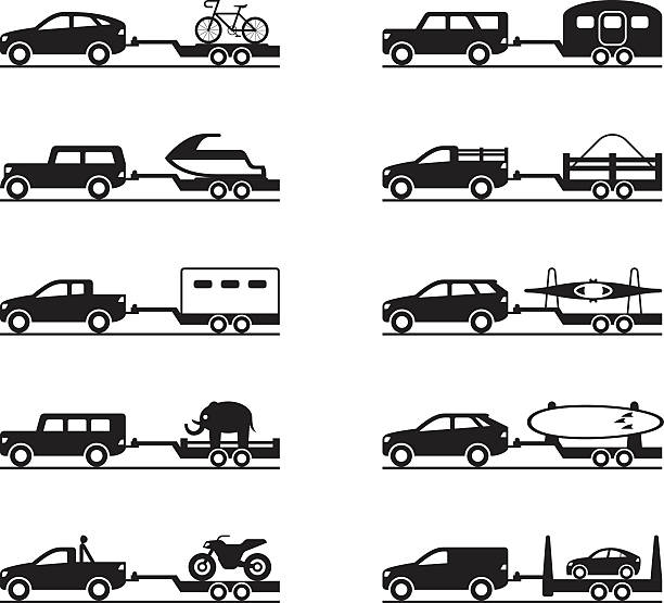 фургоны и пикапы с прицепами - bicycle pick up truck icon set computer icon stock illustrations
