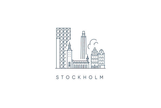 ilustrações, clipart, desenhos animados e ícones de horizonte da cidade de estocolmo - stockholm silhouette sweden city