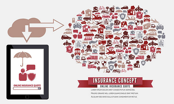 illustrazioni stock, clip art, cartoni animati e icone di tendenza di concetto di assicurazione online con mani e tablet - tow truck car computer icon auto accidents