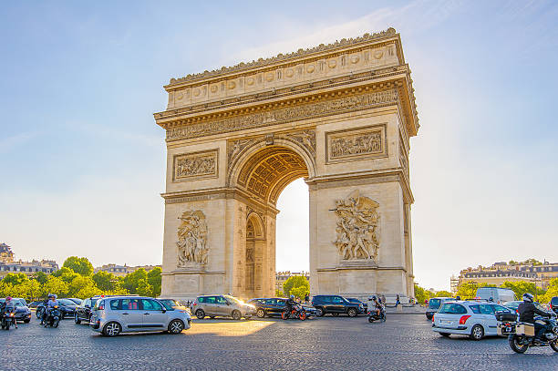 Arc de Triomphe in Paris, France Arc de Triomphe at night australian rugby championship stock pictures, royalty-free photos & images