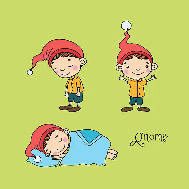 Vector illustration of set of cute little gnomes.