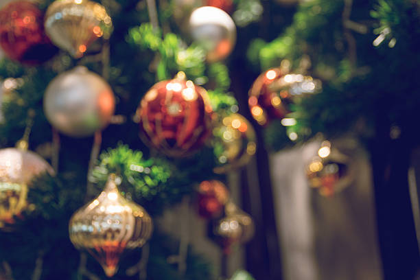 istock bauble hanging from a decorated Christmas tree. Blur 636235498