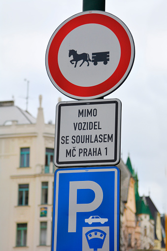 Prague, Czech Republic - traffic and parking sign